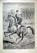 Original Old Antique Print 1893 Man Horse Salute Trees Country Scene Victorian