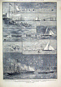 Original Old Antique Print 1883 Yachting Cowes Cutters Yawls Waterwitch Ditto