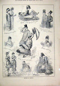 Original Old Antique Print 1879 Sketches Brighton Romance Children Wind Smoke