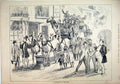 Original Old Antique Print Beanfeast Road 1880 Horses Carriage Smoking Street