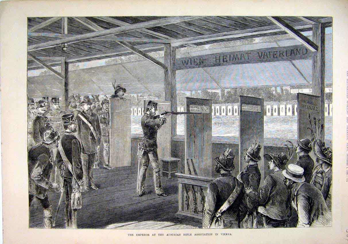 Original Old Antique Print Emperor Austrian Rifle Association Vienna 1880 Men