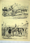 Original Old Antique Print 1875 Horse Racing Carriage Arriving Winner After Race