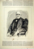 Original Old Antique Print 1882 Portrait Auber Man Sitting Chair 19th
