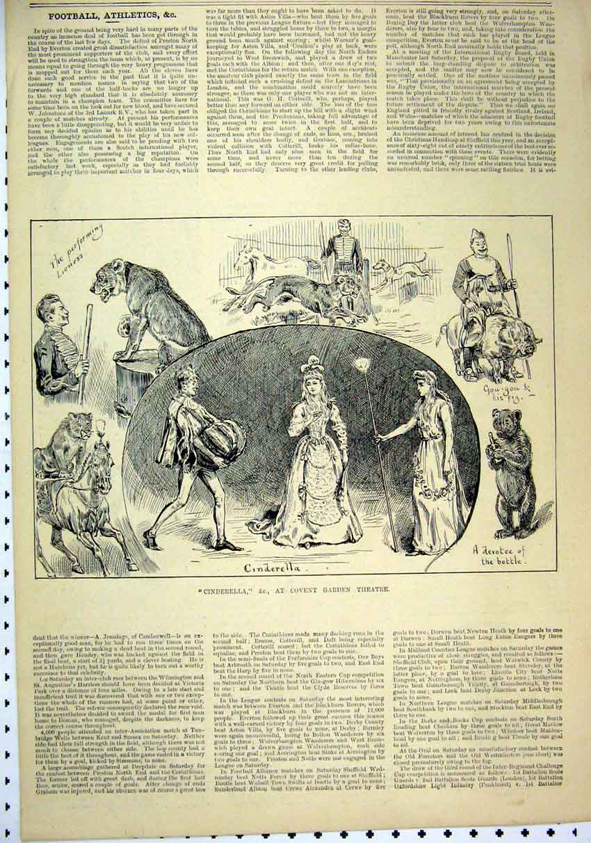 Original Old Antique Print Scenes Cinderella Covent Garden Theatre 1890 19th