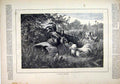 Original Old Antique Print 1878 Chicken Cockerel Wooden Fence Country Scene Art