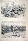 Old Antique Print Amateur Feather-Weight Boxing 1880 Kempton Horse Hurdle 19th