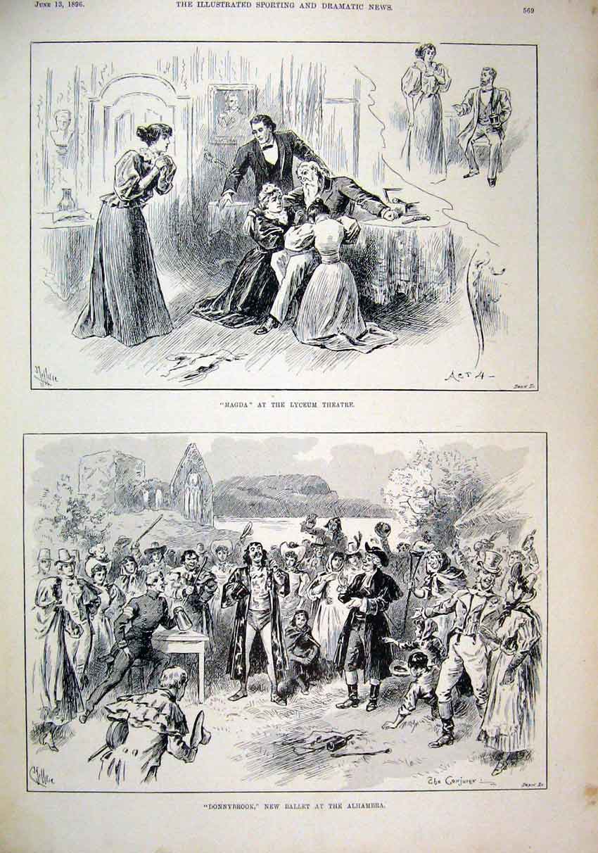 Original Old Antique Print 1896 Magda Lyceum Theatre Donnybrook Ballet Alhambra