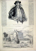 Original Old Antique Print 1876 Portrait Richard Tattersall Highfield Hall Herts