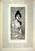Original Old Antique Print 1892 Portrait Beautiful Woman Dress Theatre Victorian