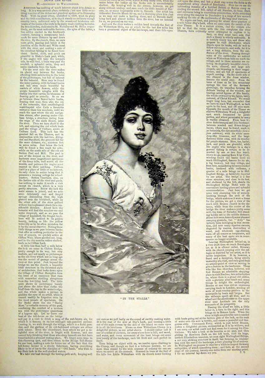 Original Old Antique Print 1892 Portrait Beautiful Woman Dress Theatre Victorian