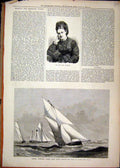 Original Old Antique Print 1877 Portrait Miss Furtado Royal Yacht Club Yaw Match