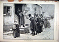 Original Old Antique Print 1891 Miller Flour Poor People Steet Scene Snow 19th