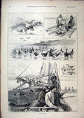 Original Old Antique Print 1894 Wild Fowling Boat Bernacles Lapwing Sail 19th