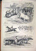 Original Old Antique Print 1883 Racing Horses Sandown Park Rolling Field Welter