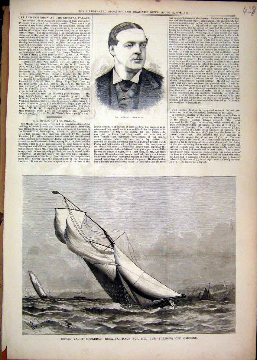 Old Antique Print Portrait Aubrey Coventry 1878 Royal Yacht Regatta Race 19th