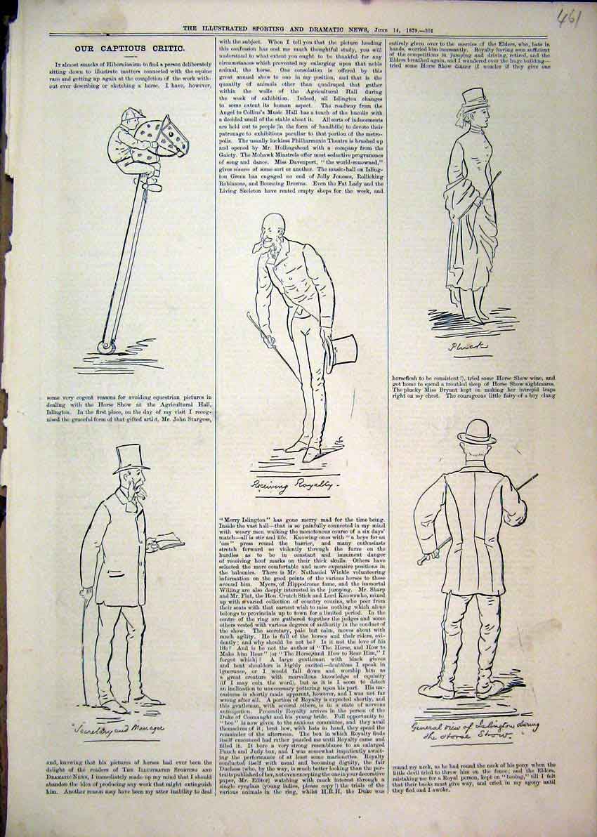 Original Old Antique Print 1879 Captions Hobby Horse Man Top Hat Woman Victorian