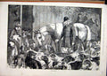 Original Old Antique Print 1875 Hunting Frost Dogs Horse Man Stable Victorian