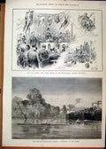 Original Old Antique Print 1886 Sculling Championship Thames Metropolitan Garden