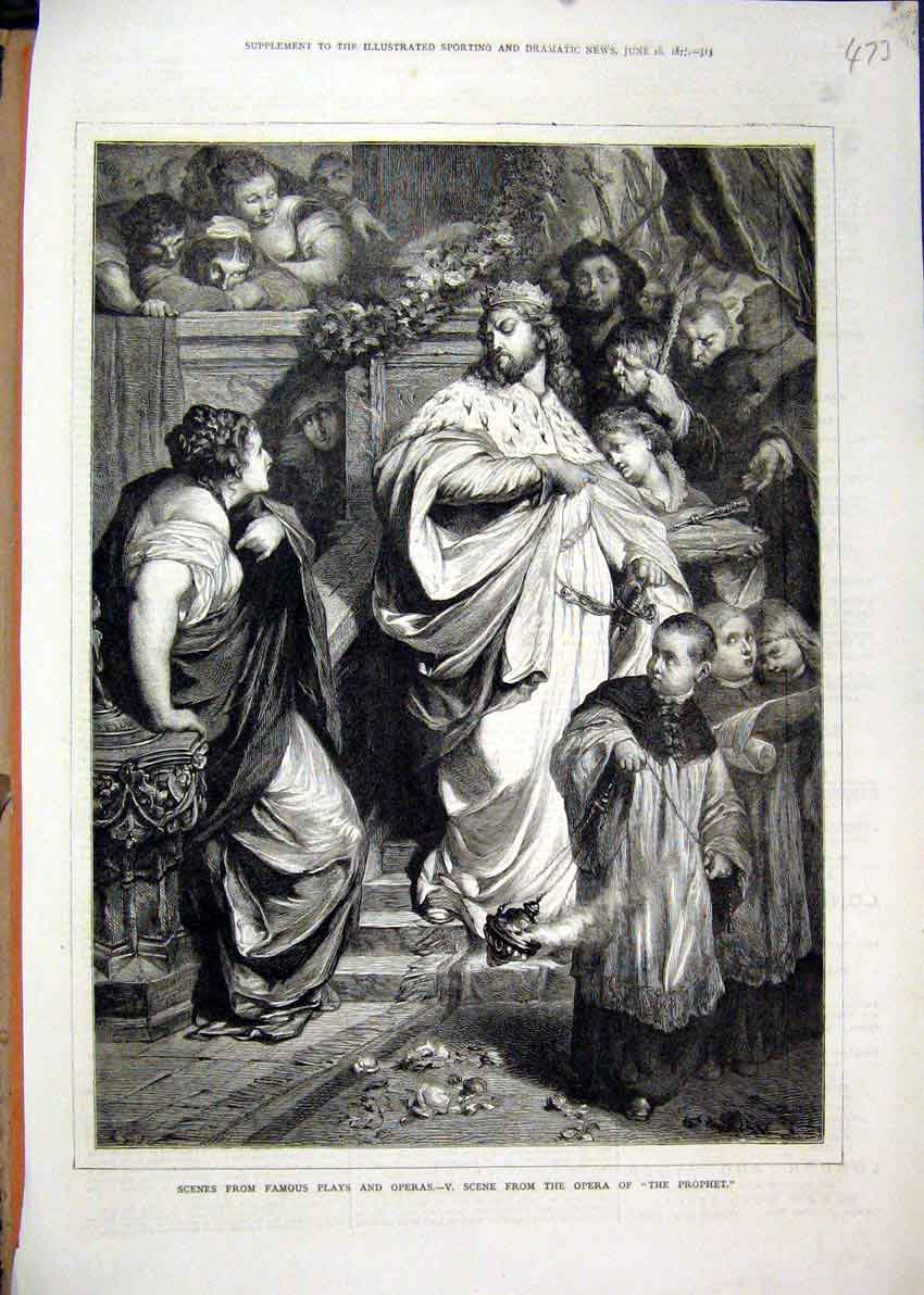 Original Old Antique Print 1877 Scenes Opera Prophet Man Woman Children Fine Art