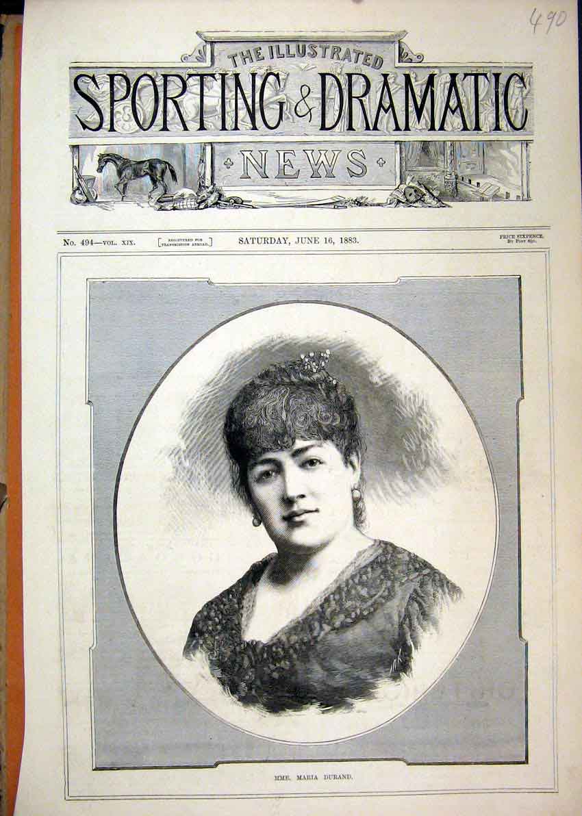 Original Old Antique Print Portrait Maria Durand 1883 Earings Dress Victorian