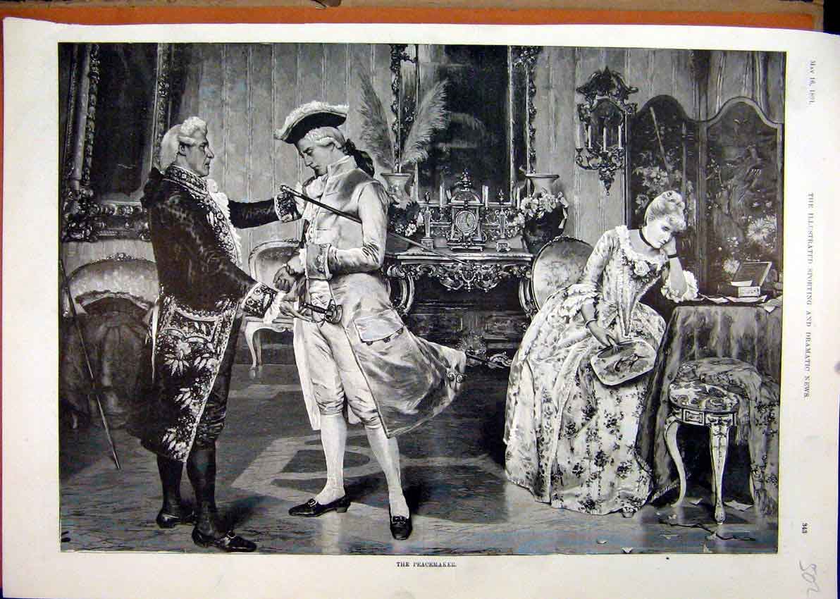 Original Old Antique Print 1891 Sitting Room Scene Man Woman Argument Fine Art