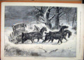 Original Old Antique Print 1883 Horses Carriage Struggling Snow Drift Victorian