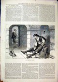 Original Old Antique Print 1879 Prisoner Dungeon Christmas Dinner Carisbrook