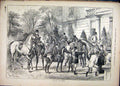 Original Old Antique Print Mounting Guests 1880 Horses Building Country 19th