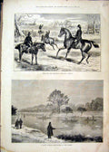 Original Old Antique Print 1875 Bank Holiday River Thames Fishing Boat Horses
