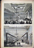 Old Antique Print 1878 Metzler Building Concert Room Musical Instruments 19th