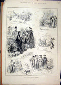 Old Antique Print 1879 Horticultural Show Richmond Fete Judging Sketches 19th