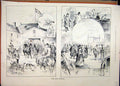 Original Old Antique Print 1888 Newmarket Horse Racing Stables Dog Victorian