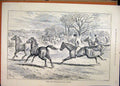 Old Antique Print Fox Hunting 1888 Horses Loose Men Jumping Country Scene 19th