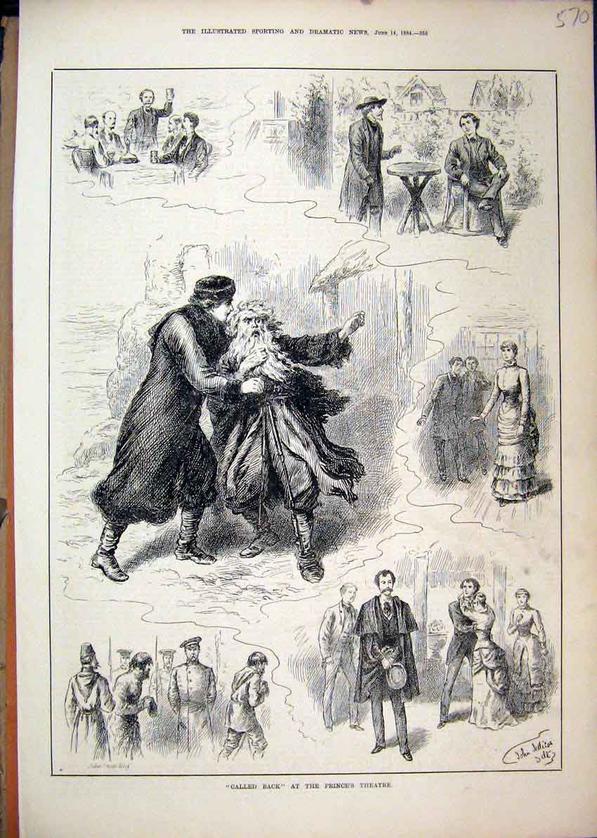 Original Old Antique Print Scenes Called Back 1884 Prince Theatre Romance Sier