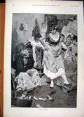 Original Old Antique Print 1891 Woman Dresses Rich Trying Shoe Shop Victorian