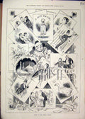 Original Old Antique Print 1879 Sketches Christmas Goose Clown Dancing Victorian