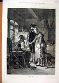 Original Old Antique Print 1878 Man Woman Romance Sitting Room Dog Victorian