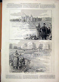 Original Old Antique Print 1892 Pike Fishing Burleigh Hall Building River Man
