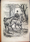 Original Old Antique Print 1879 Man Leading Horse Trees Country Scene Victorian
