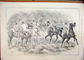 Original Old Antique Print 1884 Hunting Horses Riders Wind Rain Country Scene