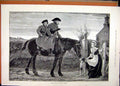 Original Old Antique Print Men Horse 1890 Woman Dog Gate Music Fine Art 19th