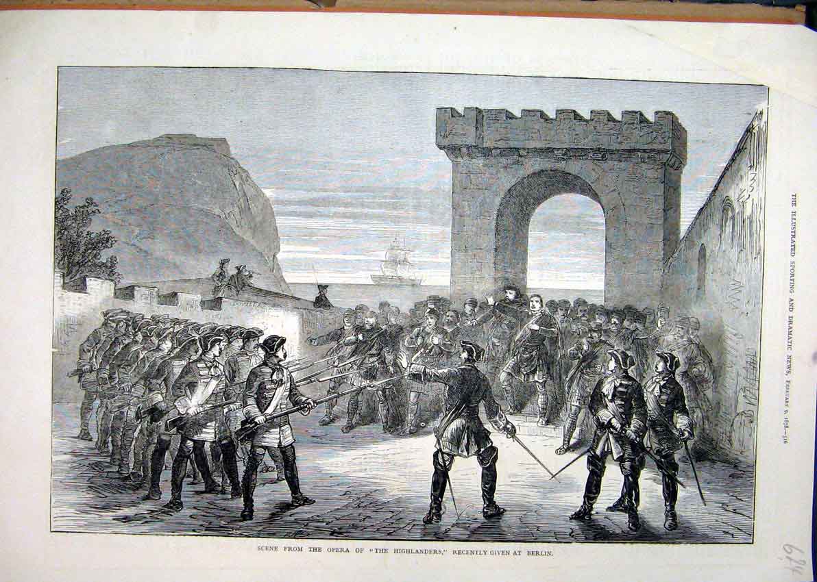 Original Old Antique Print 1878 Scene Opera Highlanders Berlin Siers Victorian