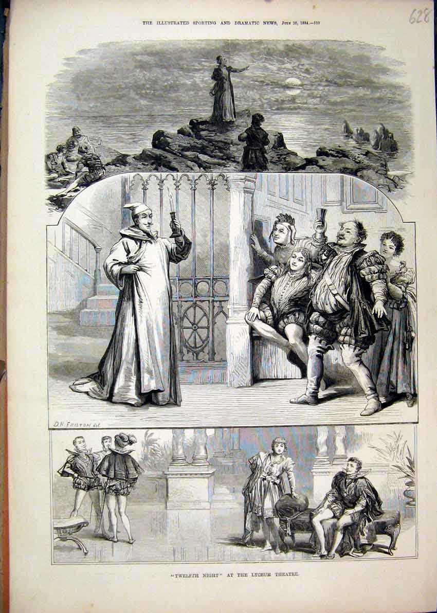 Original Old Antique Print Scenes Twelfth Night 1884 Lyceum Theatre Victorian