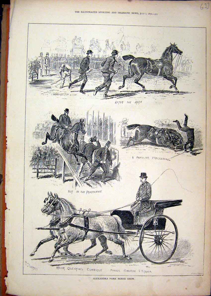 Original Old Antique Print Alexandra Park Horse Show 1876 Quentin Curricle Coach