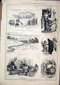 Original Old Antique Print 1879 Scenes Family Clouds Chair Eating Room Victorian