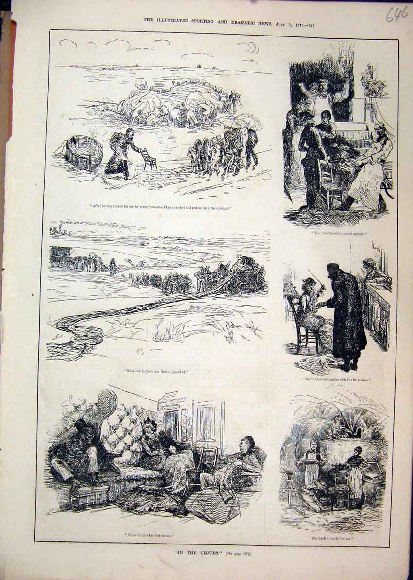 Original Old Antique Print 1879 Scenes Family Clouds Chair Eating Room Victorian