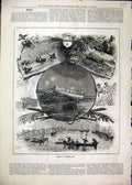 Original Old Antique Print 1879 Fetes Cherbourg Boats Ship Men Water Victorian