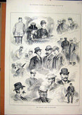 Original Old Antique Print 1890 Yearling Sale Newmarket Men Top Hat Victorian
