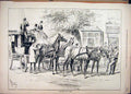 Original Old Antique Print 1878 Horses Drinking Coach Man Street Scene Victorian