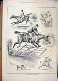 Original Old Antique Print 1883 Horse Show Islington Jumping Fence Victorian